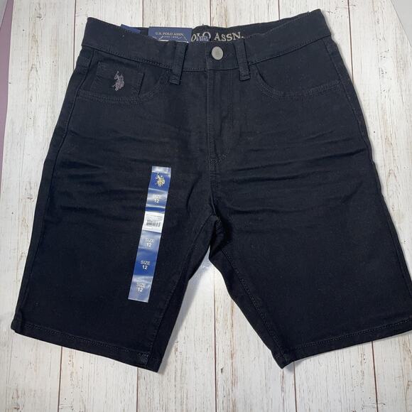 *NEW* U.S. Polo Assn. Boys 5-Pocket Size 12 Denim Short Black - Picture 1 of 9